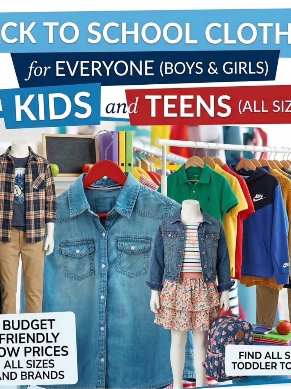 Back to school clothes for everyone(Boys & Girls)
Kids & Teens.